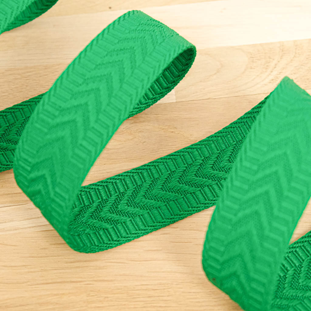 Green Herringbone-Patterned Solid-Color Ribbon - Maison Klem